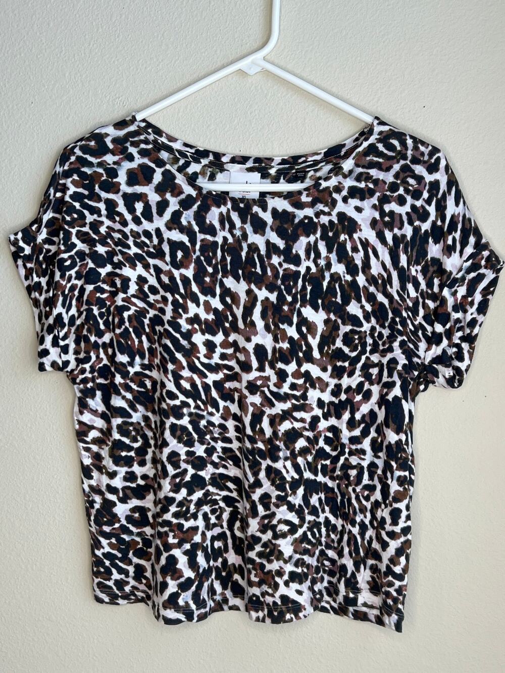 Cabi Leopard Print Relish Tee Short Sleeve Cropped Top Style 3414 Women's XS